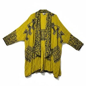 Vintage Pegasus Boho Jacket Green Open Front Shawl Collar Hippie India Womens OS